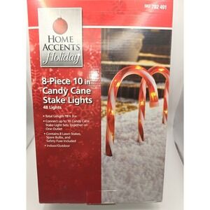 Home Accents 10 In Candy Cane Stake Pathway Lights 19 Ft 3 In NEW 782 491